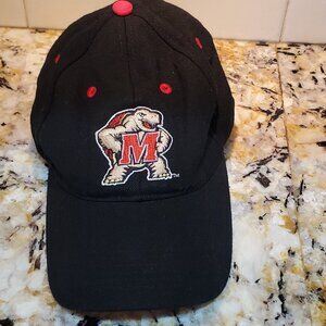 YOUTH Baseball Cap Maryland Terrapins Black Wool Sz 7 Vintage 3D Logos Terps